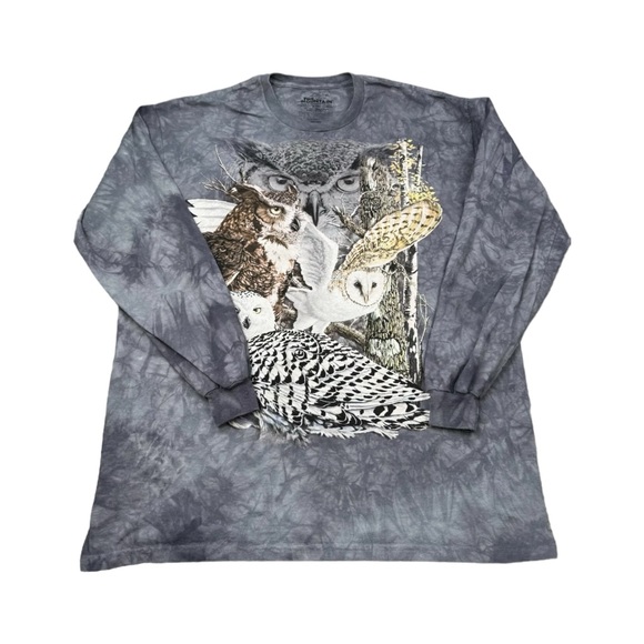 THE MOUNTAIN Shirt Mens Extra Large Gray Tie Dye Owls Big Graphic HTF Rare Print - Picture 7 of 12